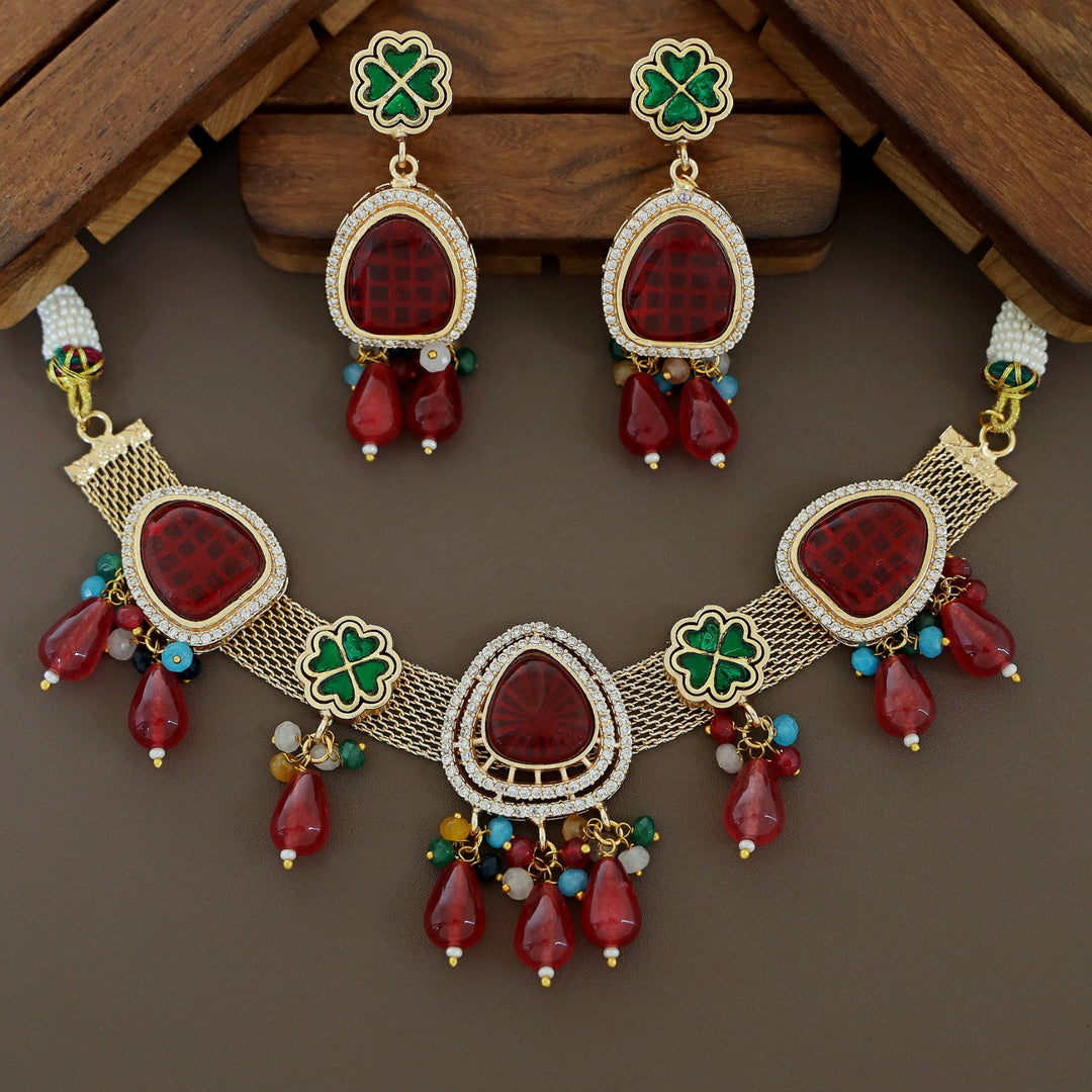 AD Stone Jadau Kundan Flower Choker With Earring