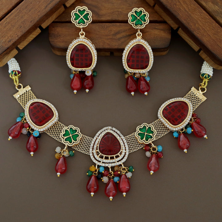 AD Stone Jadau Kundan Flower Choker With Earring