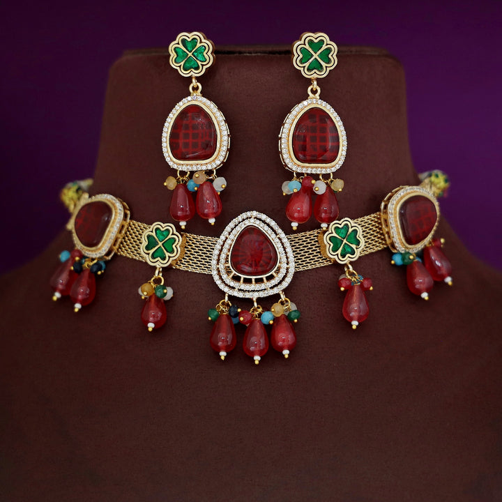 AD Stone Jadau Kundan Flower Choker With Earring