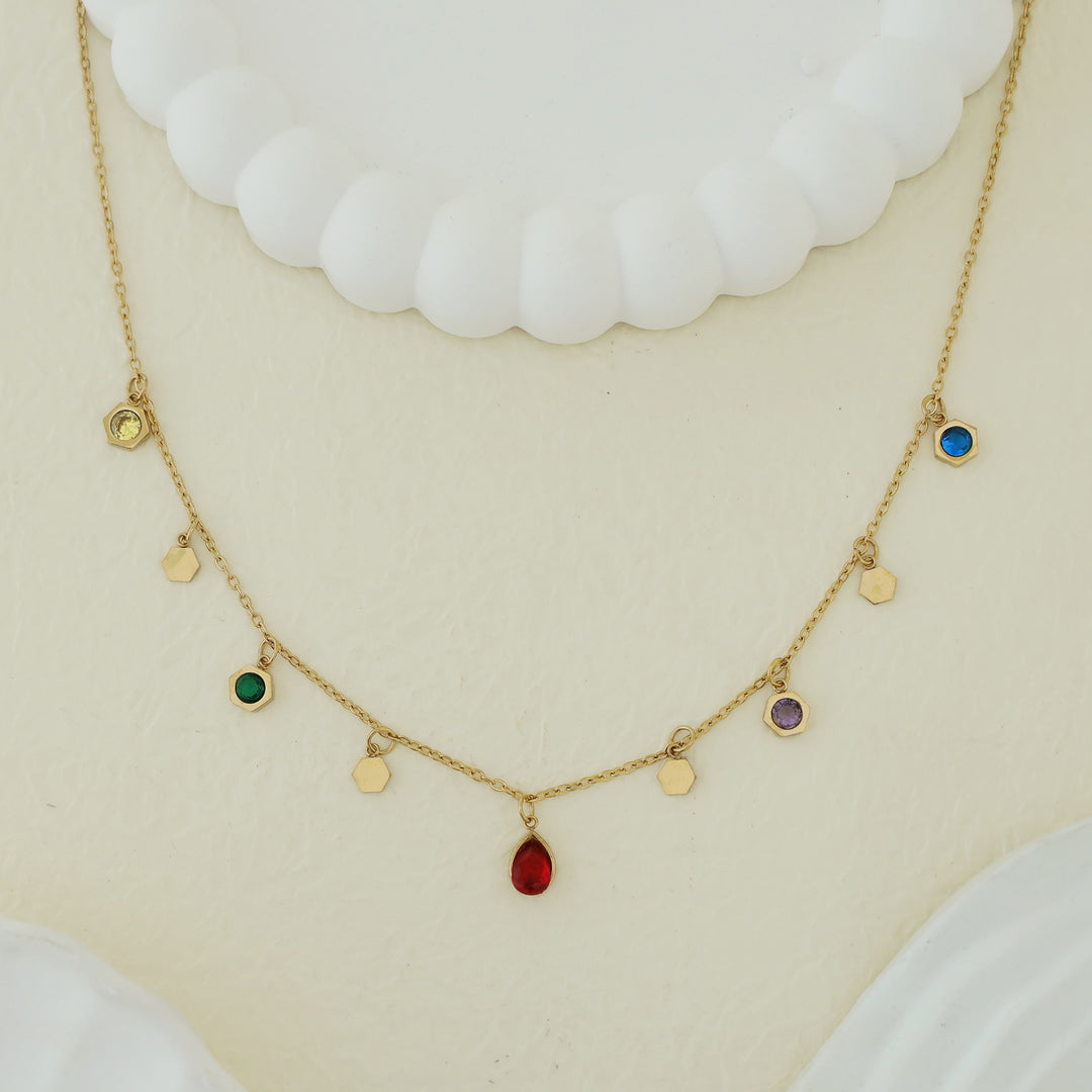 Keesha Glossy Hexagon + Raindrop Neckpiece