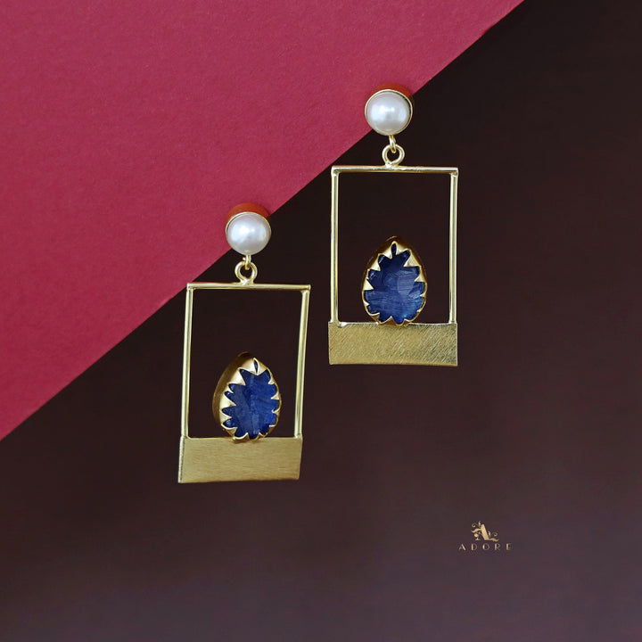 Golden Box And Drop Dyed Stone Pearl Earring