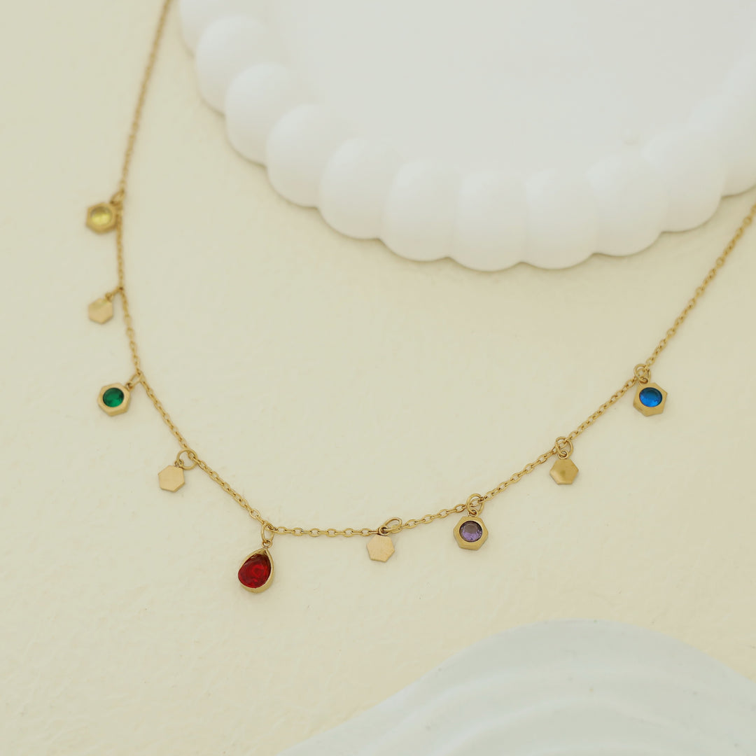 Keesha Glossy Hexagon + Raindrop Neckpiece