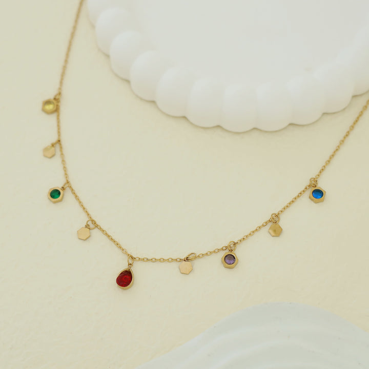 Keesha Glossy Hexagon + Raindrop Neckpiece