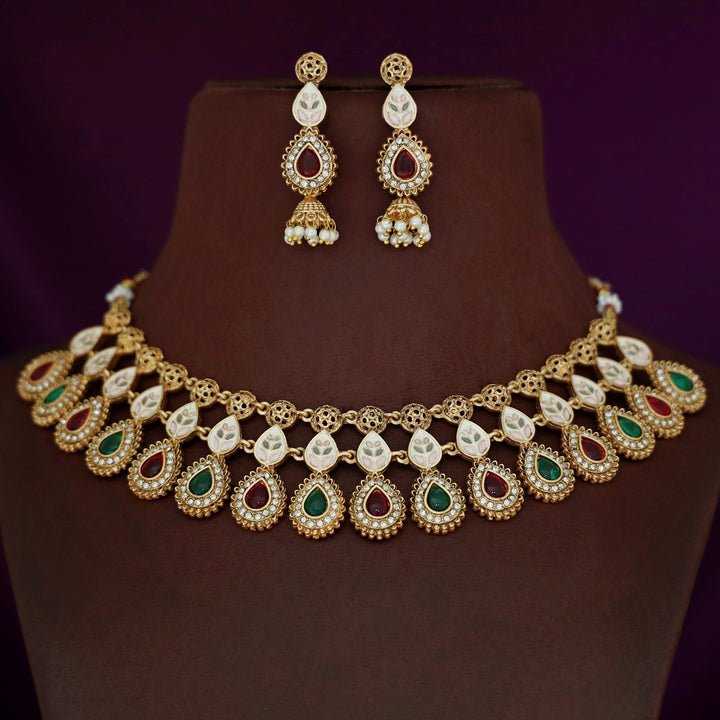 Bandhavi Hand Painted Drop Short Neckpiece With Earring