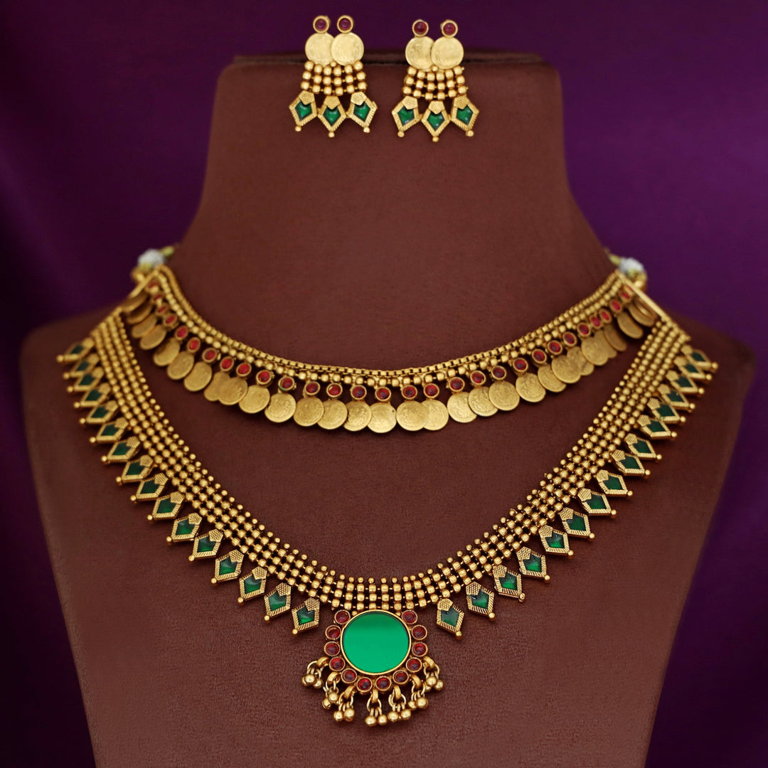 Chandni 2 Layer Palakka Kashi Neckpiece With Earring