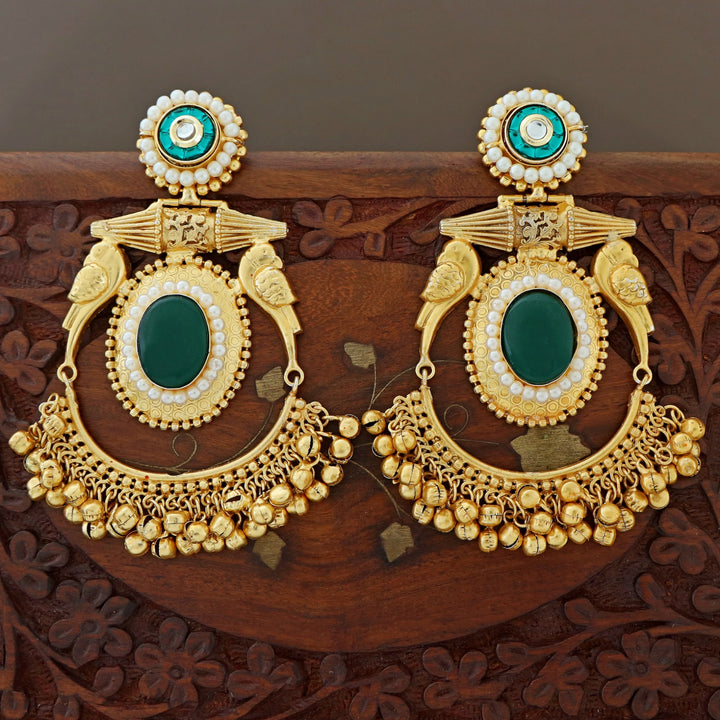 Aastha Golden Dual Bird Ghungroo Kashmiri Earring