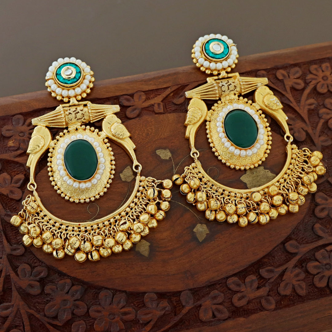 Aastha Golden Dual Bird Ghungroo Kashmiri Earring