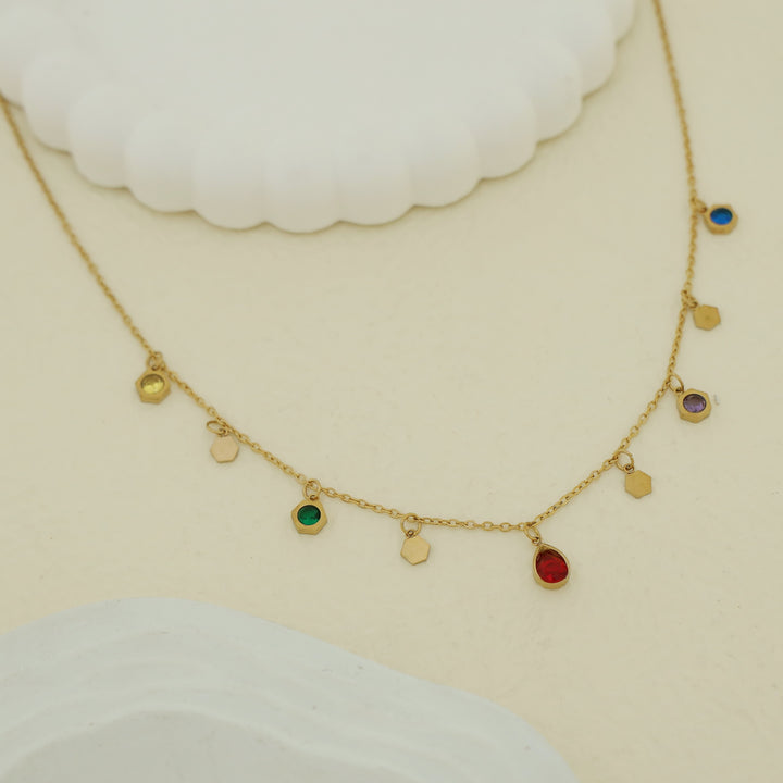 Keesha Glossy Hexagon + Raindrop Neckpiece