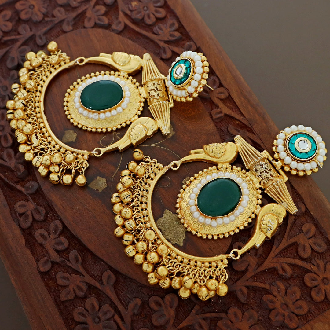 Aastha Golden Dual Bird Ghungroo Kashmiri Earring