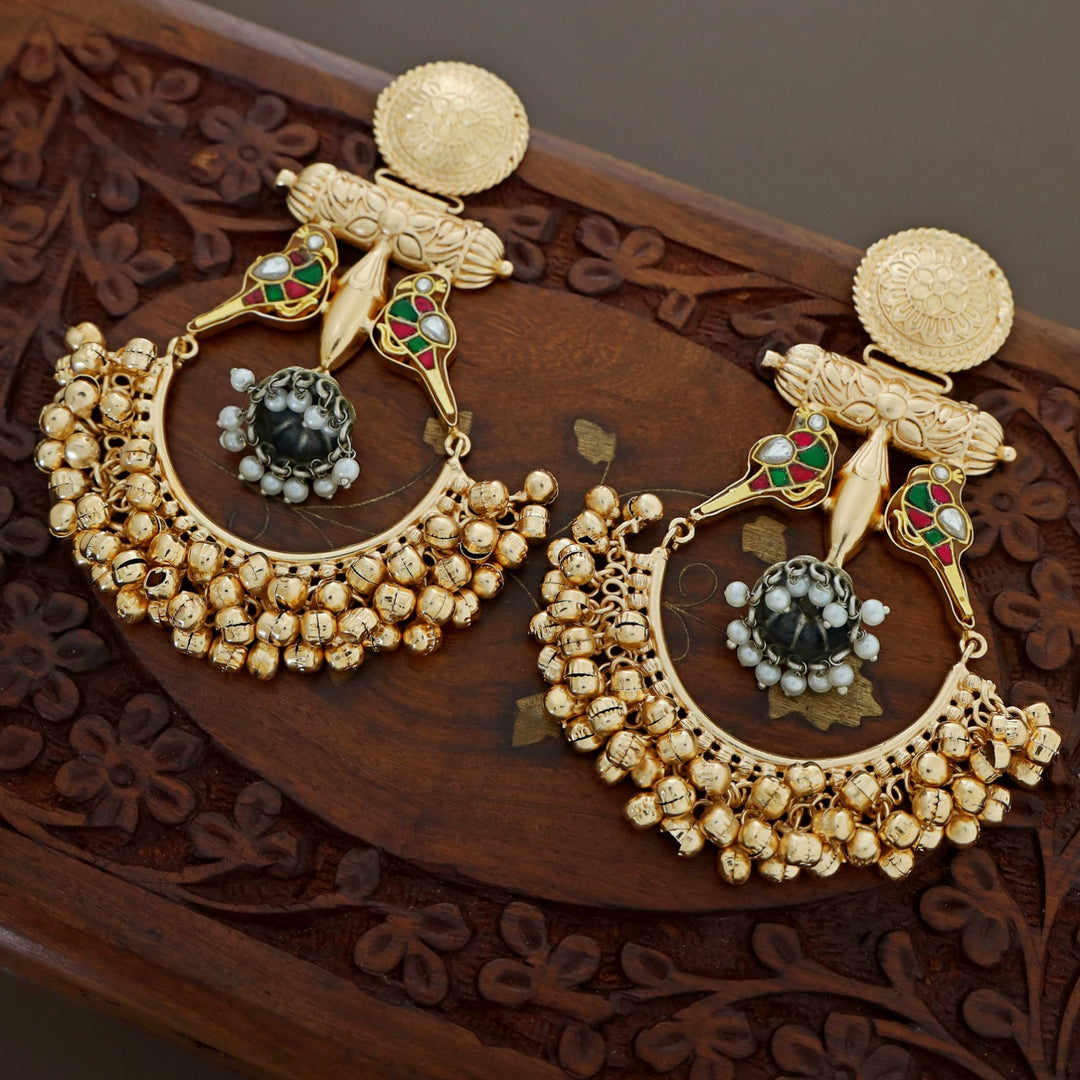 Aashna Dual Tone Twin Bird Ghungroo Kashmiri Earring