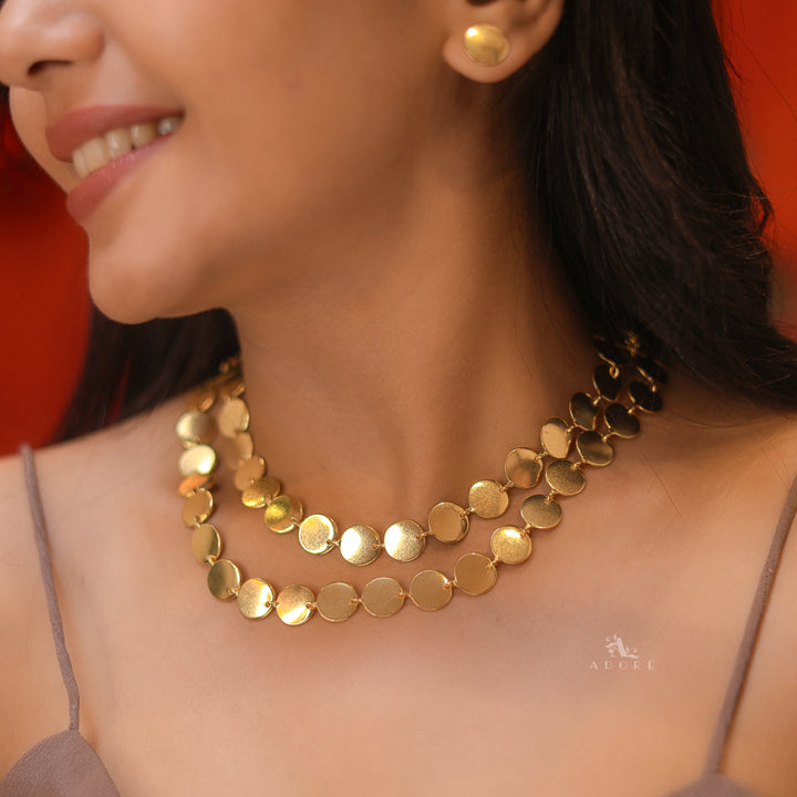 Golden 2 Layer Kashi Neckpiece With Stud