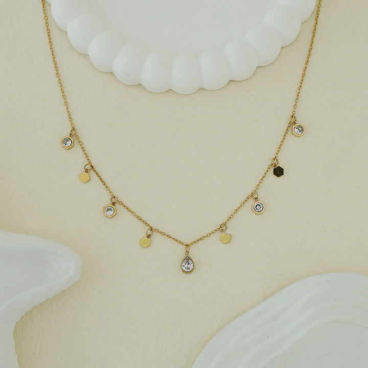 Keesha Glossy Hexagon + Raindrop Neckpiece