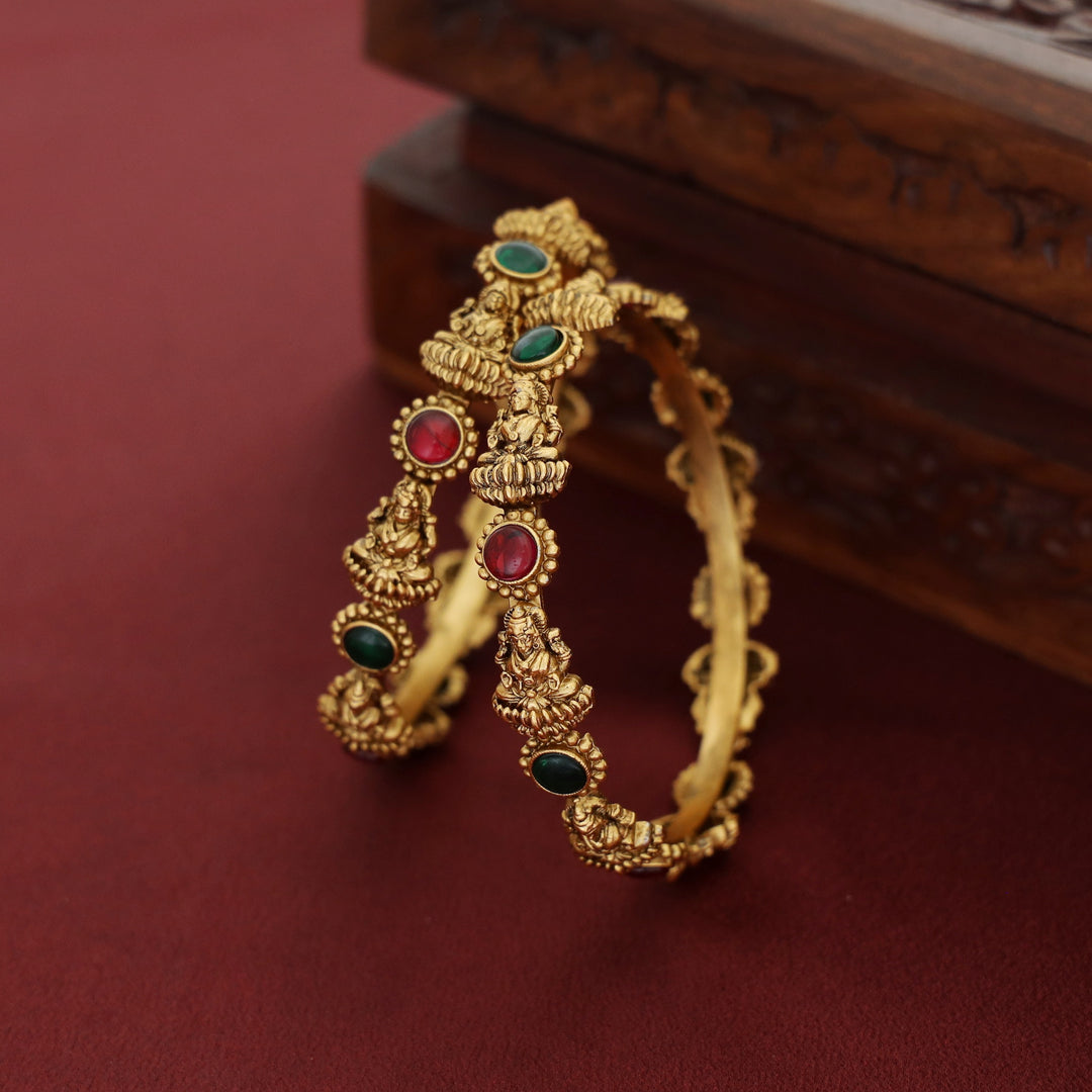 Sadru Lakshmi Circle Kemp Stone Bangle (Set Of 2)