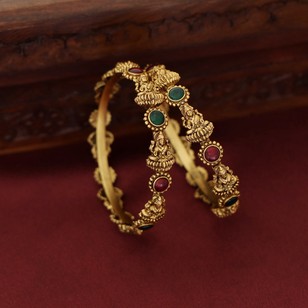 Sadru Lakshmi Circle Kemp Stone Bangle (Set Of 2)