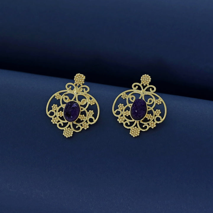 Loretta Golden Druzy Stone Earring