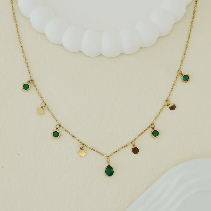 Keesha Glossy Hexagon + Raindrop Neckpiece