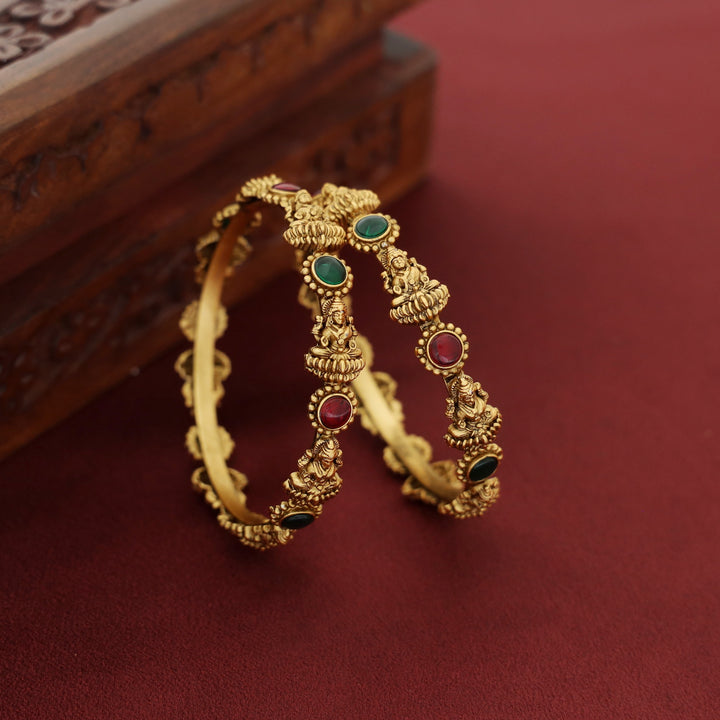 Sadru Lakshmi Circle Kemp Stone Bangle (Set Of 2)