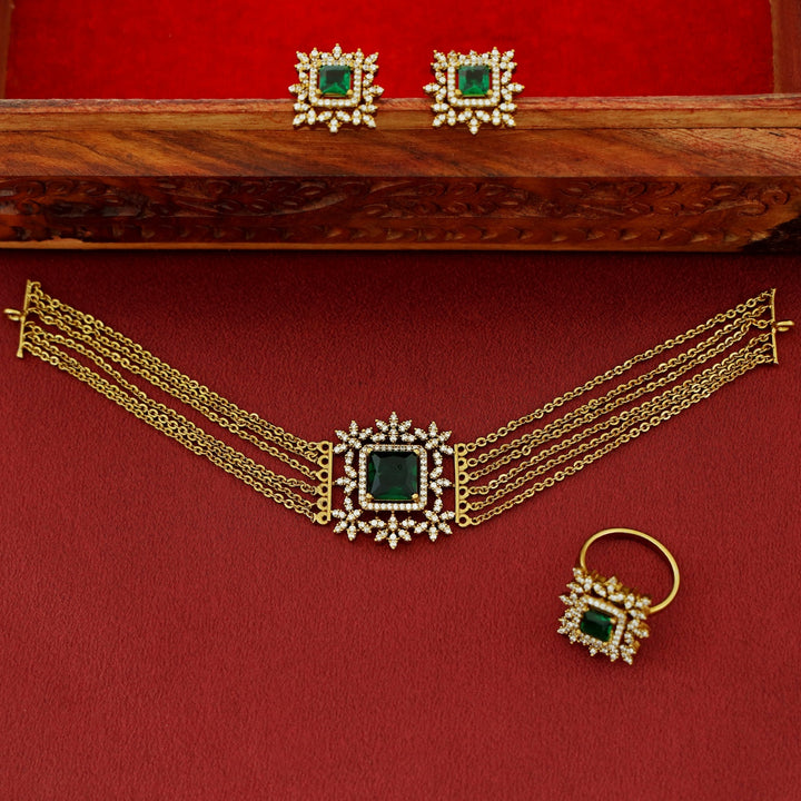 Hansini 6 Layer Square Pendant AD Stone Combo