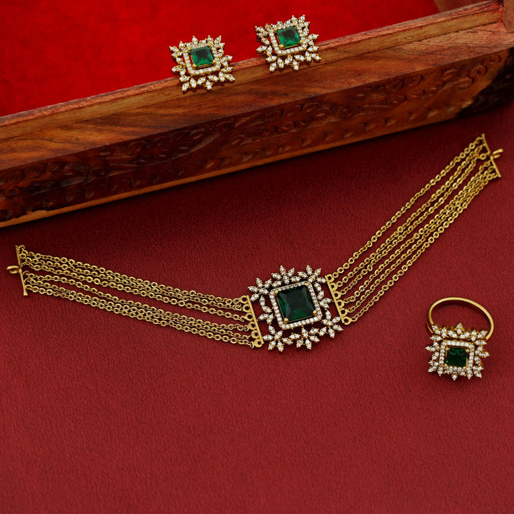 Hansini 6 Layer Square Pendant AD Stone Combo