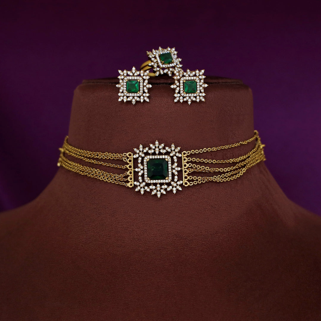 Hansini 6 Layer Square Pendant AD Stone Combo