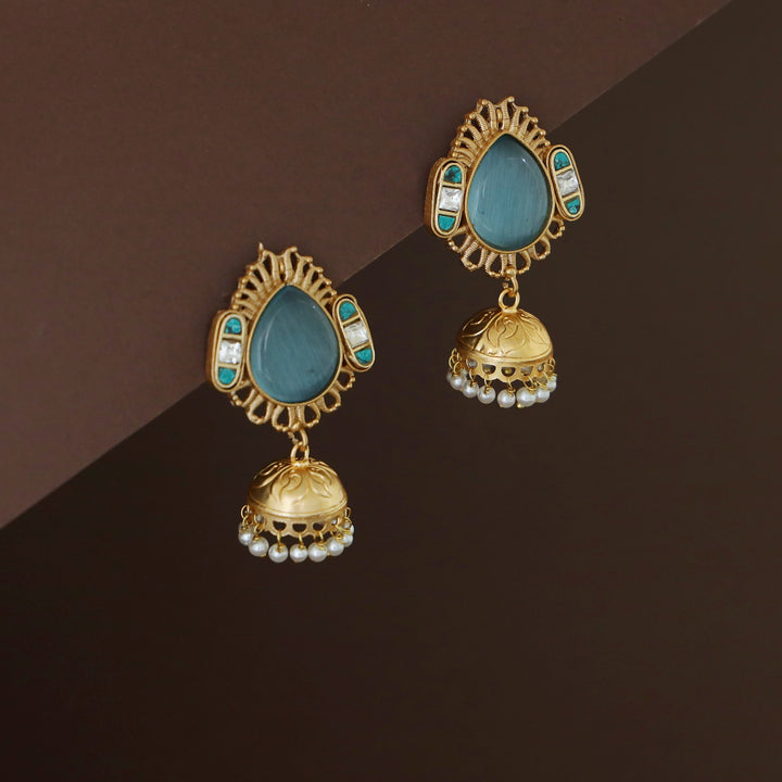 Jaisha Rain Drop Pearl Golden Jhumka