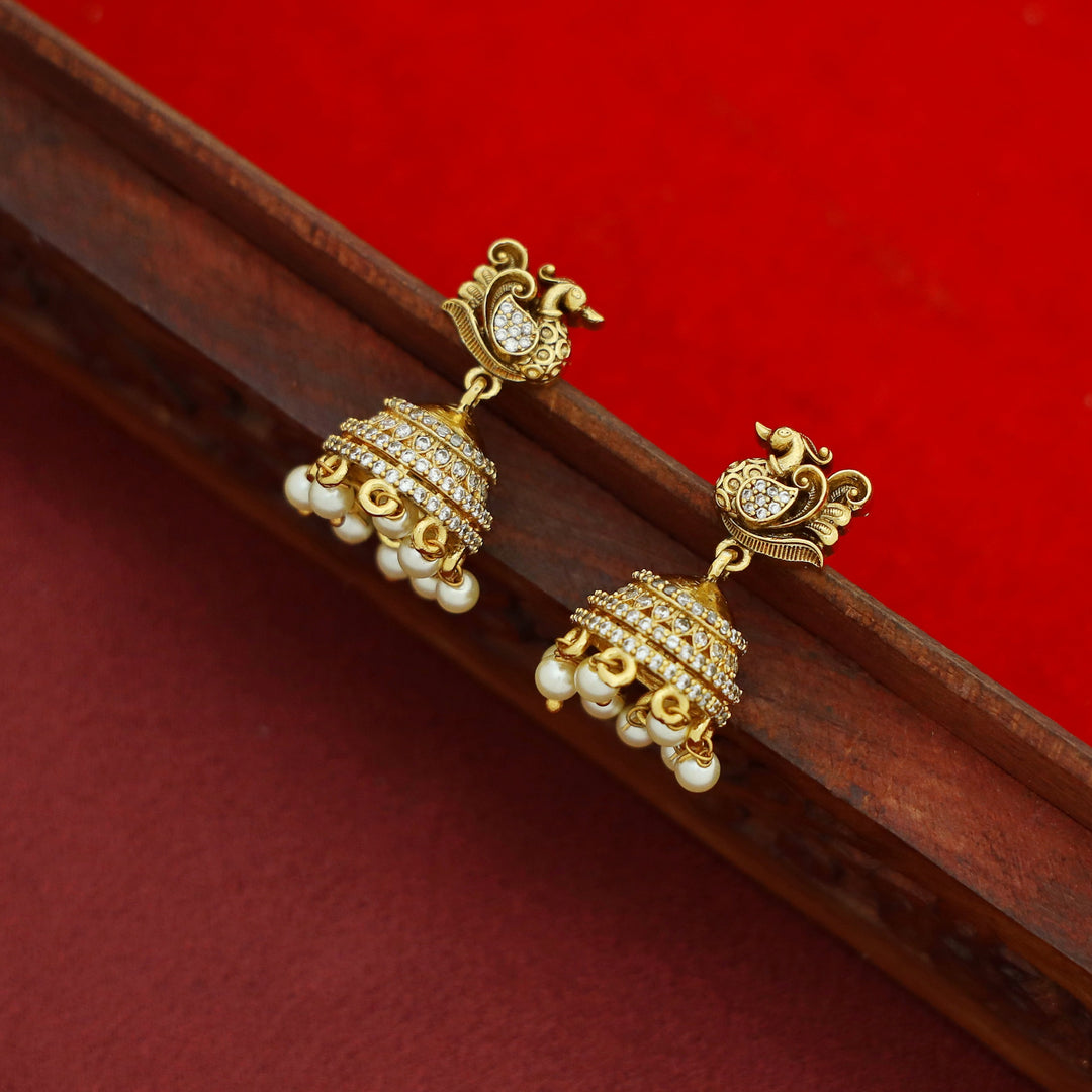 Dhihara AD Stone Pearl Mayura Jhumka