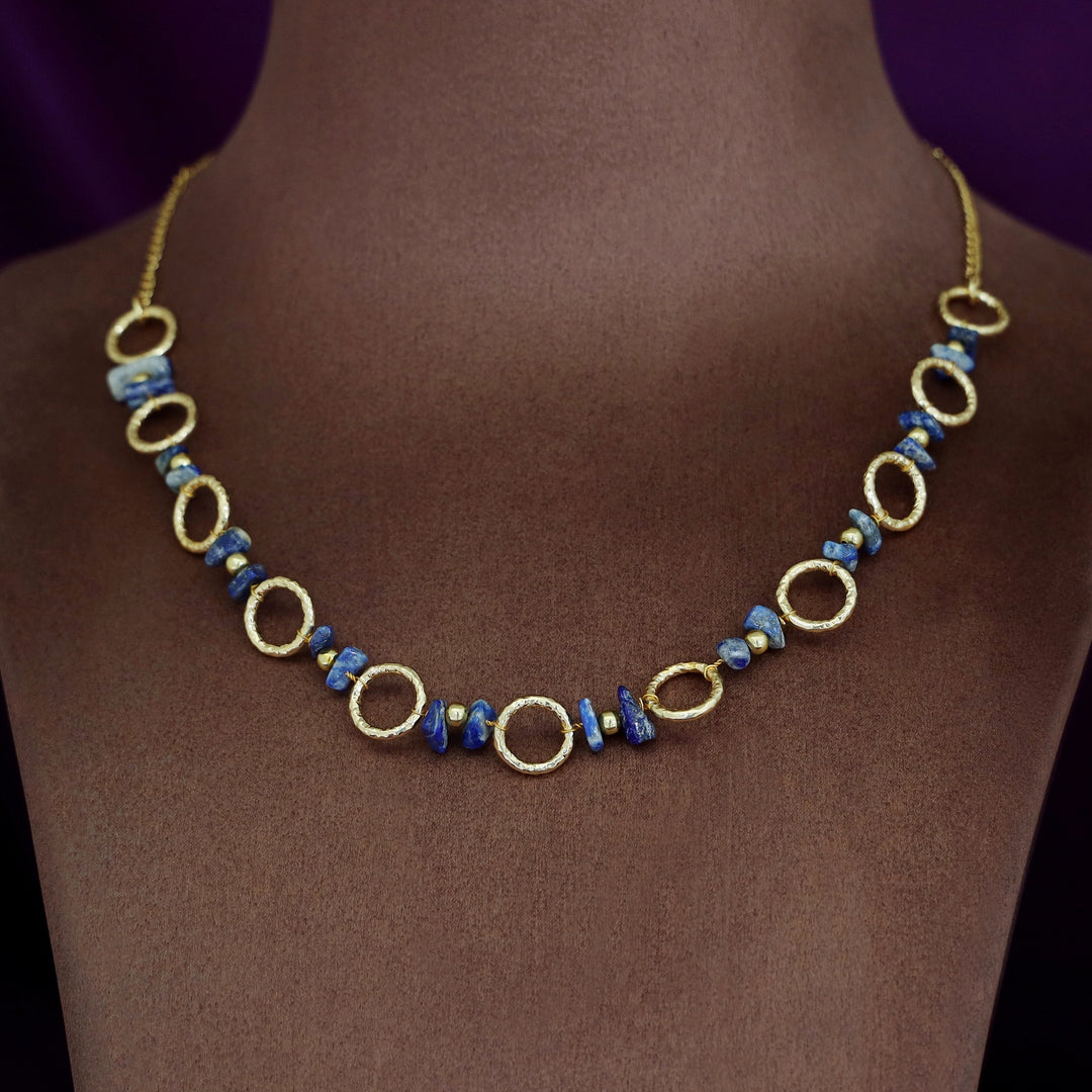 Jismi Golden Hammered Circle And Raw Stone Neckpiece