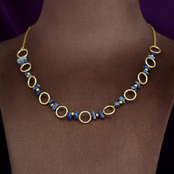Jismi Golden Hammered Circle And Raw Stone Neckpiece