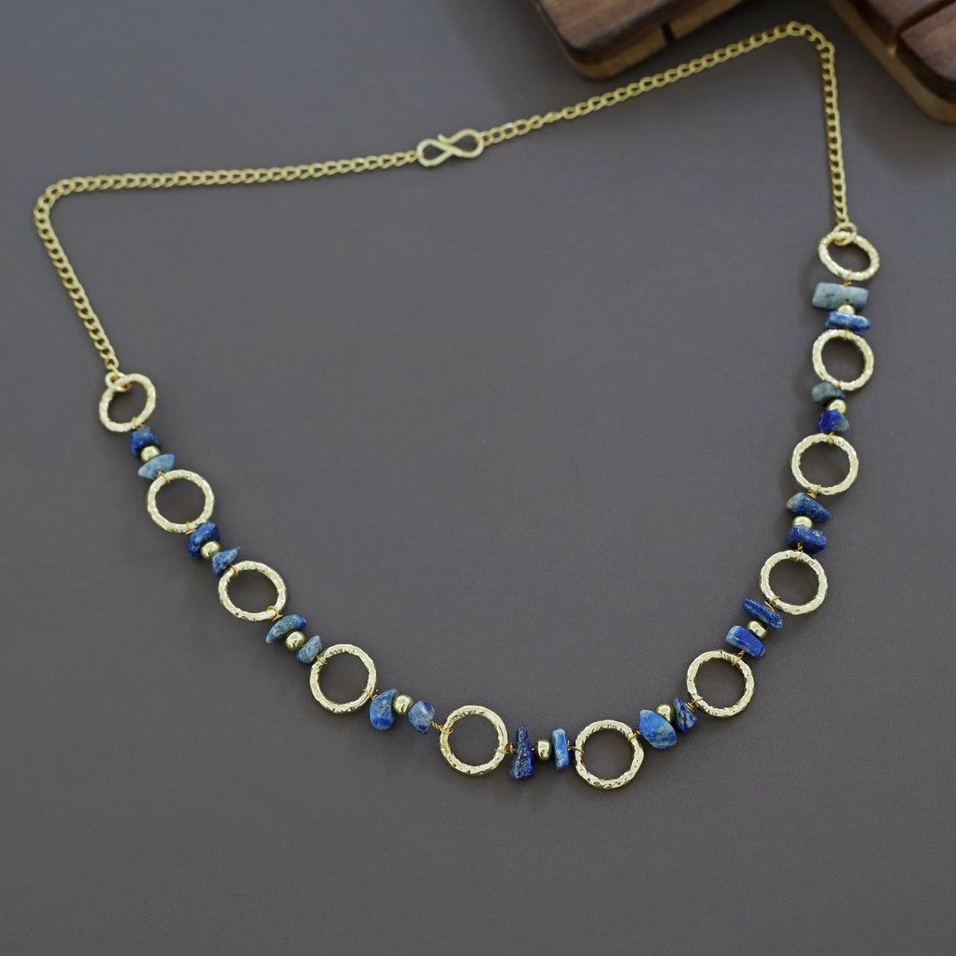 Jismi Golden Hammered Circle And Raw Stone Neckpiece