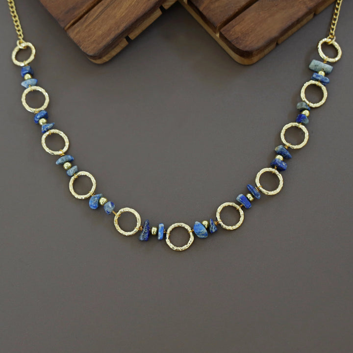 Jismi Golden Hammered Circle And Raw Stone Neckpiece