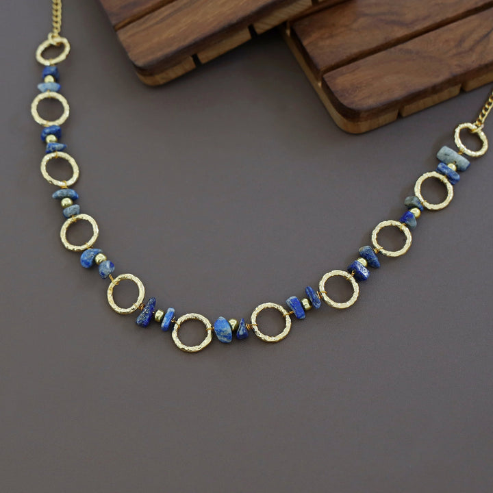 Jismi Golden Hammered Circle And Raw Stone Neckpiece