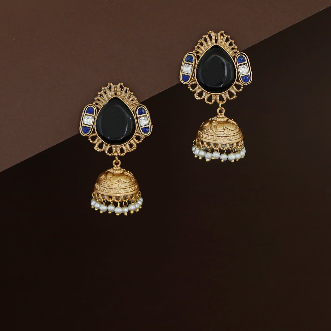 Jaisha Rain Drop Pearl Golden Jhumka