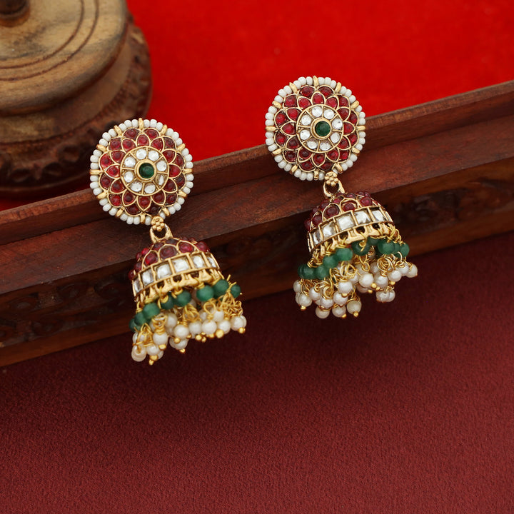 Gayatri Flower Beaded Cluster Pearl Jhumka