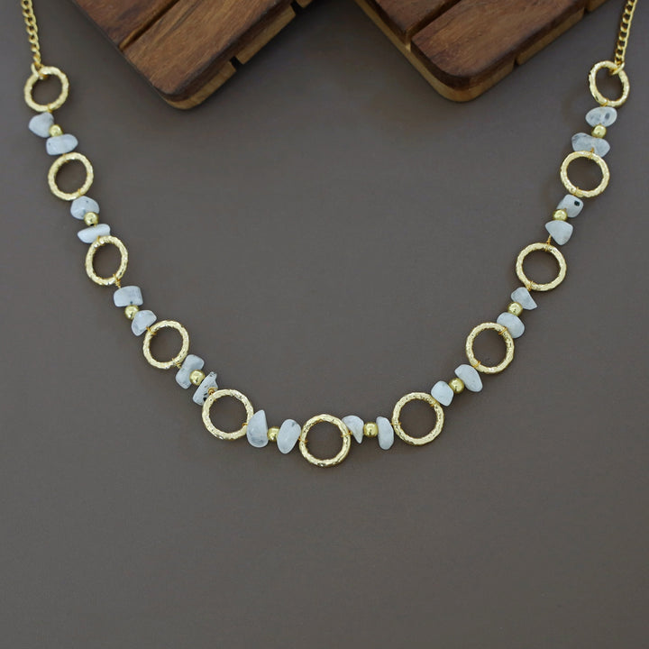 Jismi Golden Hammered Circle And Raw Stone Neckpiece
