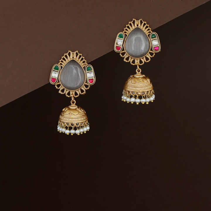 Jaisha Rain Drop Pearl Golden Jhumka