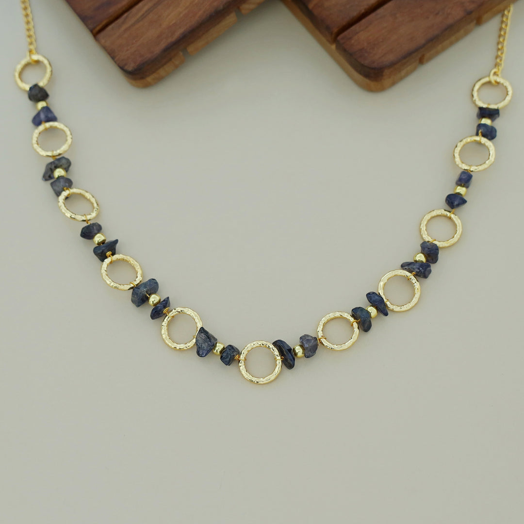 Jismi Golden Hammered Circle And Raw Stone Neckpiece