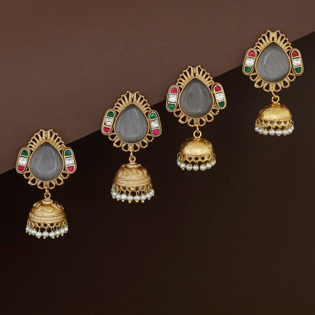 Jaisha Rain Drop Pearl Golden Jhumka