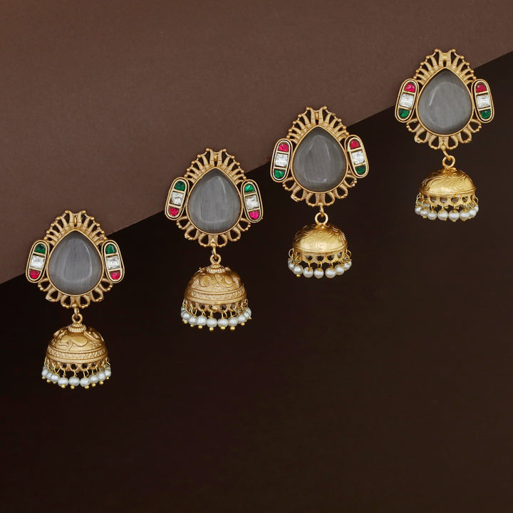 Jaisha Rain Drop Pearl Golden Jhumka