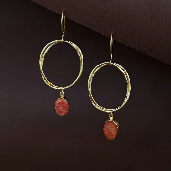 Golden Dual Oval Druzy Stone Drop