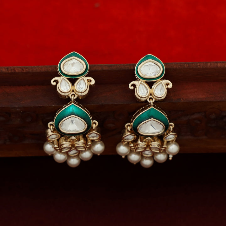 Premium Pooja Kundan 2 Layer Drop Pearl Neckpiece With Earring