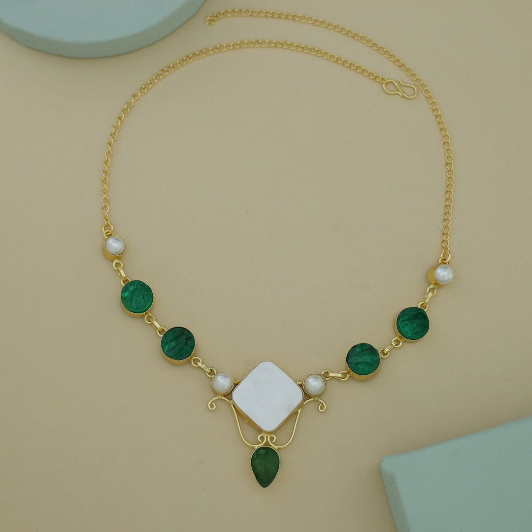 Golden Multishape MOP + Dyed Stone Pearl Neckpiece