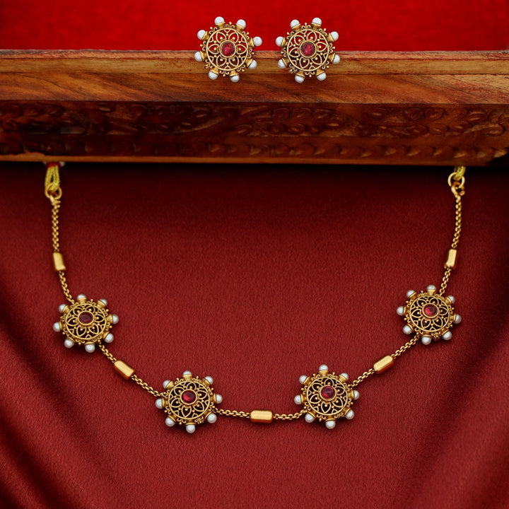 Rudvika Pearl Floral Maheera Choker with Stud