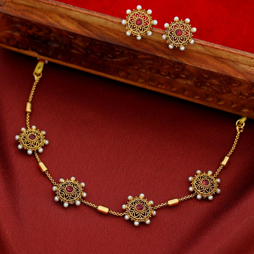 Rudvika Pearl Floral Maheera Choker with Stud