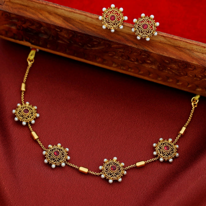 Rudvika Pearl Floral Maheera Choker with Stud