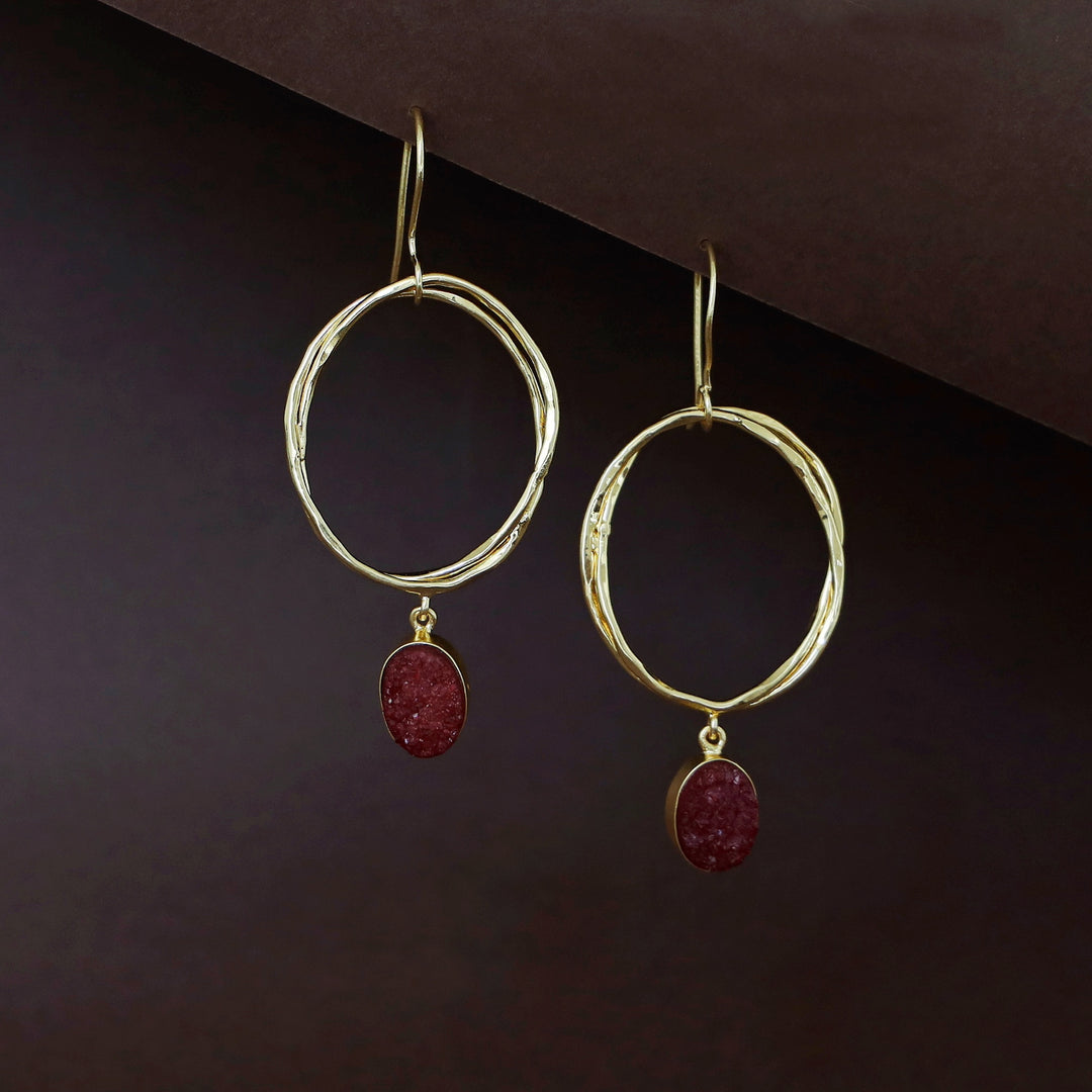 Golden Dual Oval Druzy Stone Drop