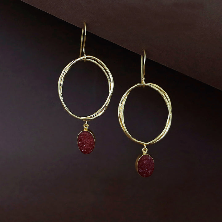 Golden Dual Oval Druzy Stone Drop