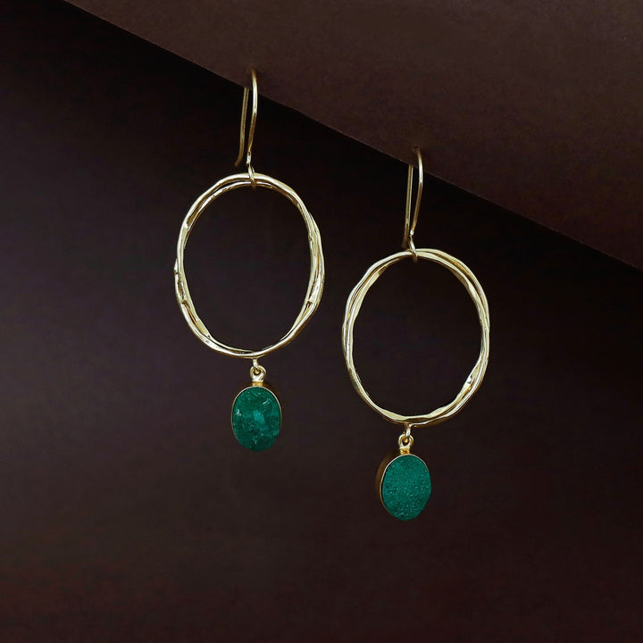 Golden Dual Oval Druzy Stone Drop