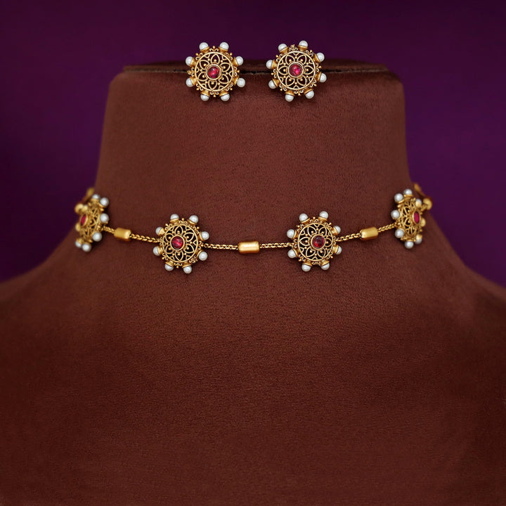 Rudvika Pearl Floral Maheera Choker with Stud