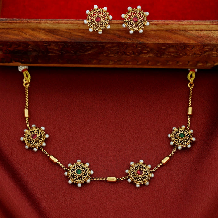 Rudvika Pearl Floral Maheera Choker with Stud