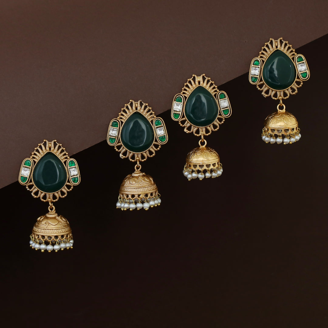 Jaisha Rain Drop Pearl Golden Jhumka